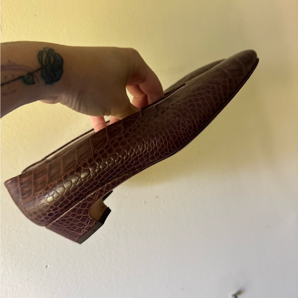 Joan & David Croc-Embossed Brown Loafers